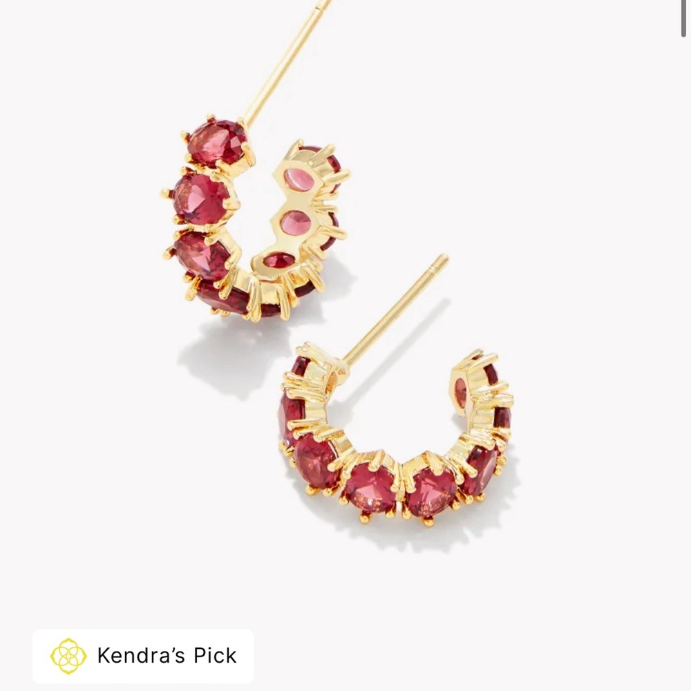 NWT Cailin Gold Huggie Earrings in Red Crystal